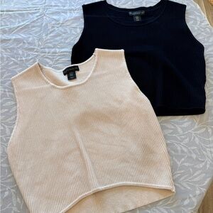 House of Harlow 1960 Cream and Black Ribbed Tank Tops